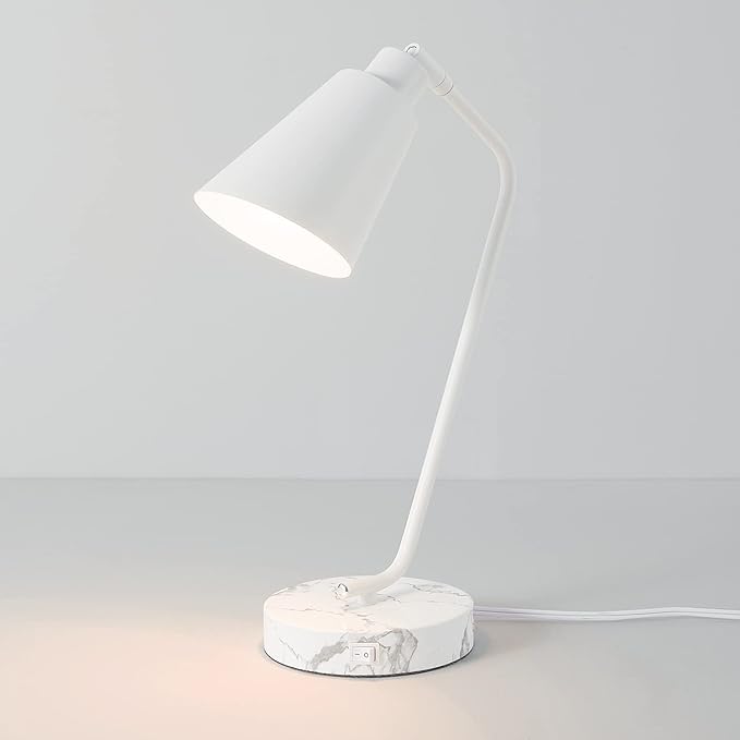 Globe Electric 52295 Belmont 17" Desk Lamp, Matte White, White Faux Marble Base, 2.1A USB Port, On Off Rocker Switch at Base - LeafyLoom