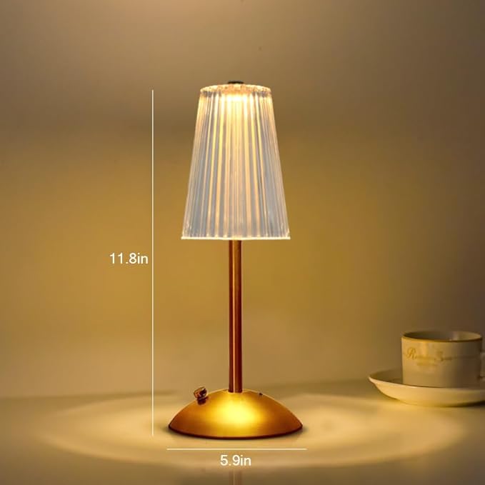 Portable Crystal Table Lamp,Cordless Metal Vintage Desk Lamp,3 Color Touch Control Rechargeable Lamp,3-Levels Brightness Room Decor Desk Lamp,Living Room,Kitchen,Dining Room Lamp (Gold-4) - LeafyLoom