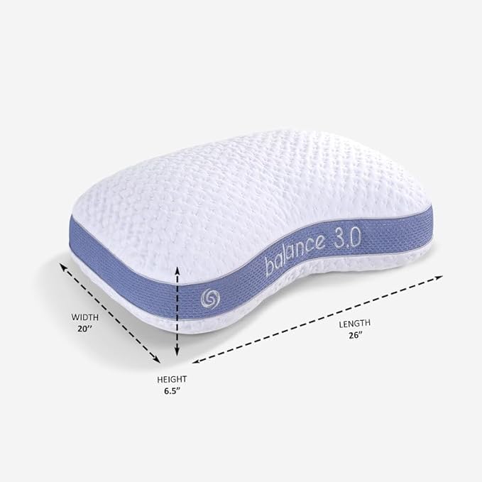 Bedgear Balance Cuddle Curve Performance Pillow - Size 3.0 - Moisture-Wicking Pillow for Side Sleepers - Medium Firmness Bed Pillow- Hypoallergenic, Washable Removable Cover - 20" W x 26" L x 6.5" H - LeafyLoom