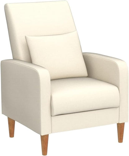 COLAMY Modern Upholstered Accent Chair Armchair with Pillow, Fabric Reading Living Room Side Chair,Single Sofa with Lounge Seat and Wood Legs, Beige - LeafyLoom