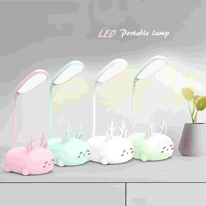 Kids Lamp, Cute LED Desk Lamp for Kids, Mini Animal Night Light, USB Rechargeable Flexible Cartoon Lamp Eye-Care Lighting for Bedroom (Deer B, Pink) - LeafyLoom