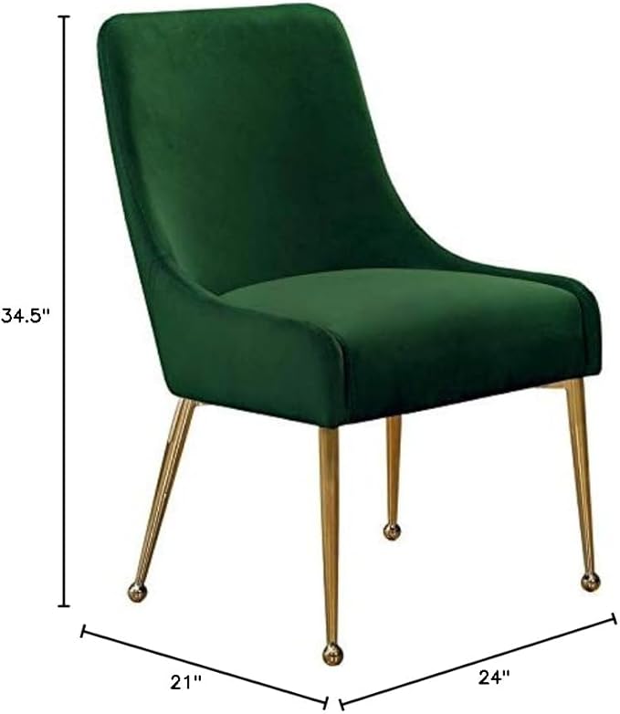 Meridian Furniture Owen Collection Modern | Contemporary Velvet Upholstered Dining Chair with Polished Gold Legs, Set of 2, 24" W x 21" D x 34.5" H, Green - LeafyLoom