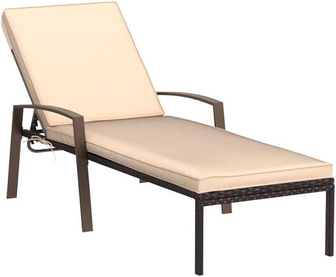 Pamapic 4 Pieces Patio Lounge Chair Set, Patio Chaise Lounges with Thickened Cushion, PE Rattan Steel Frame Pool Lounge Chair Set for Patio Backyard Porch Garden Poolside (Beige) - LeafyLoom