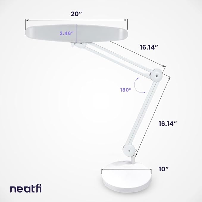 Neatfi XL 2,200 Lumens LED Task Lamp, 24W Super Bright Desk Lamp, 117 Pcs SMD LED, 4 Level Brightness, Dimmable, Task LED Light for Home, Office, Workbench (Non-CCT with Base, White) - LeafyLoom