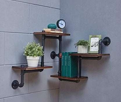 WGX Design For You Industrial Rustic Modern Wood Ladder Pipe Wall Shelf 4 Layer Pipe Design Bookshelf DIY Shelving - LeafyLoom