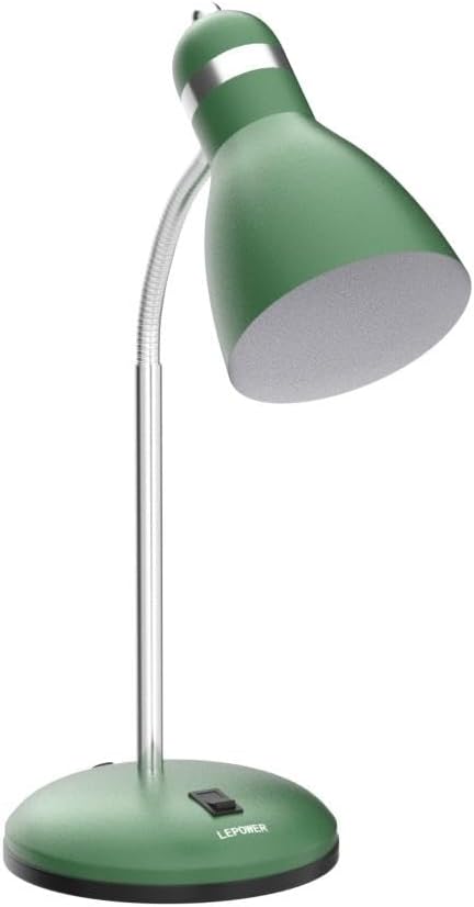 LEPOWER Metal Desk Lamp, Adjustable Goose Neck Table Lamp, Eye-Caring Study Desk Lamps for Bedroom, Study Room and Office (Green) - LeafyLoom