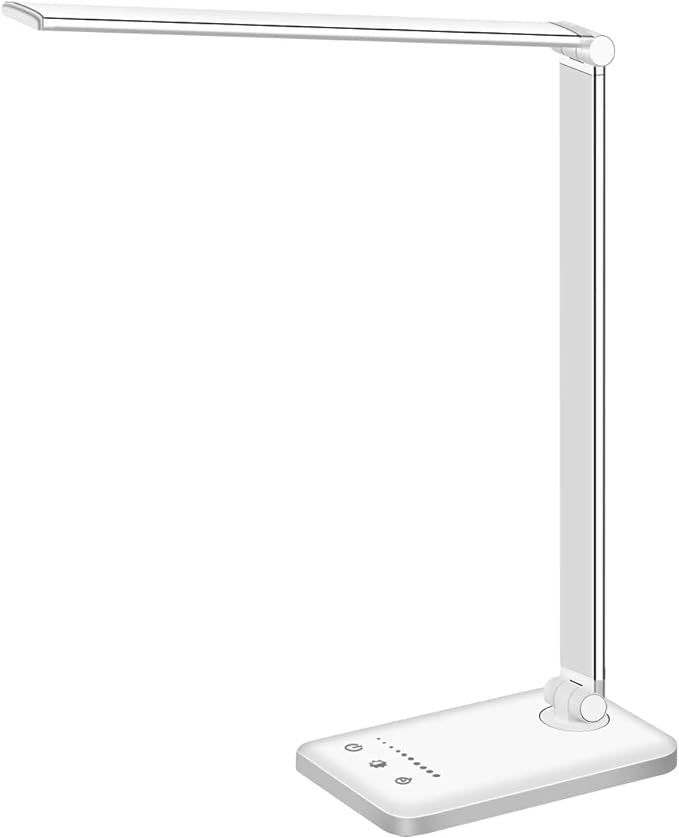 LED Desk Lamp Dimmable Table Lamp Reading Lamp with USB Charging Port, 5 Lighting Modes, Sensitive Control, 30/60 Minutes Auto-Off Timer, Eye-Caring Office Lamp - LeafyLoom