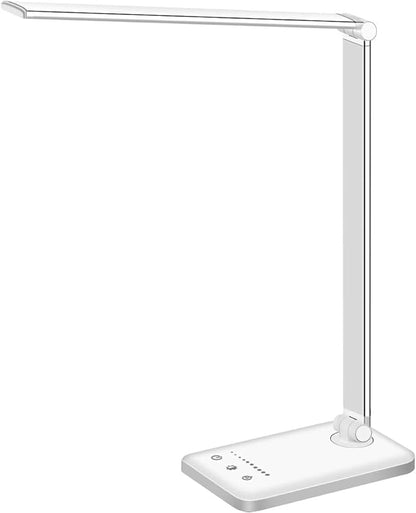 LED Desk Lamp Dimmable Table Lamp Reading Lamp with USB Charging Port, 5 Lighting Modes, Sensitive Control, 30/60 Minutes Auto-Off Timer, Eye-Caring Office Lamp - LeafyLoom