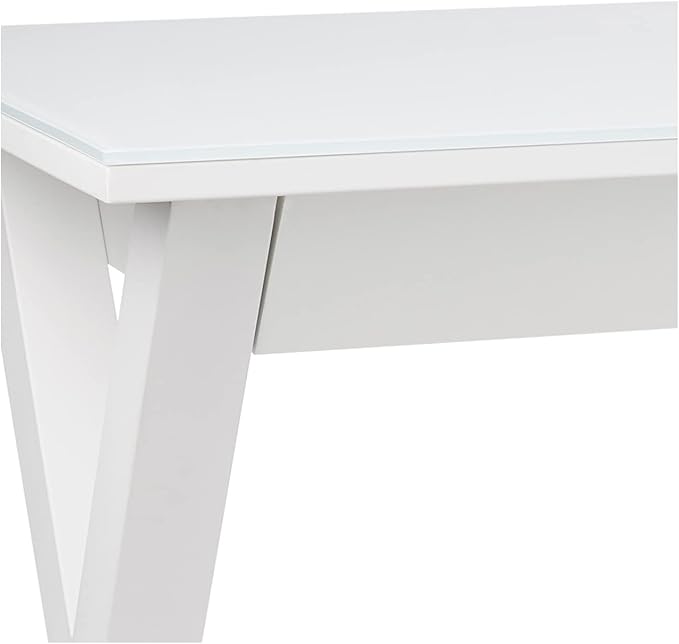 Walker Edison Lawrence Urban Industrial X Leg Glass Top Computer Desk, 48 Inch, White - LeafyLoom