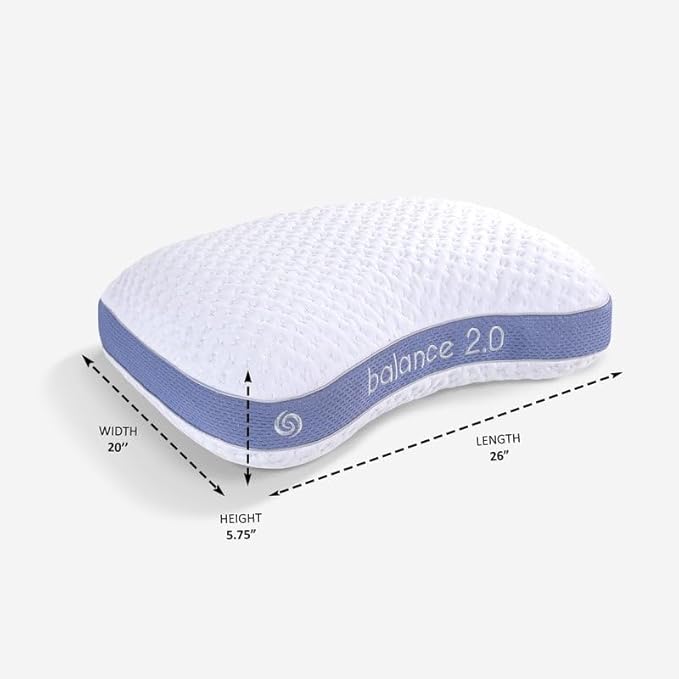 Bedgear Balance Cuddle Curve Performance Pillow - Size 2.0 - Moisture-Wicking Pillow for Side Sleepers - Medium Firmness Bed Pillow- Hypoallergenic, Washable Removable Cover - 20" W x 26" L x 5.75" H - LeafyLoom