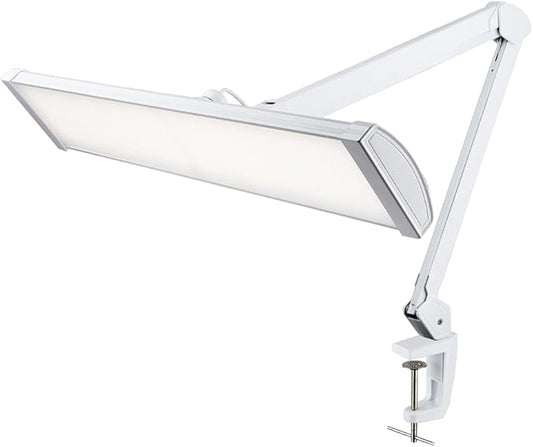 Neatfi Ultra 3,500 Lumen LED Desk Lamp, 45W, 26-Inch Wide Metal Shade, 270 SMD LEDs (Non-CCT with Clamp, White) - LeafyLoom