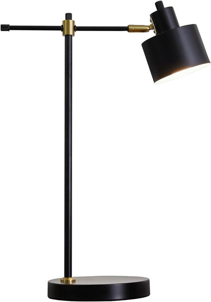 OYEARS Modern Industrial Desk Lamp for Reading LED 22.2“ Metal Table Lamp Light for Office Bedroom Study Room Living Room Nightstand Bedside Lamps Gold and Matte Black Accent (Black, Bulb Included) - LeafyLoom