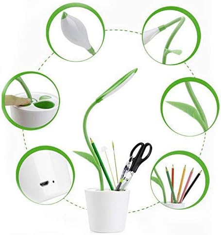 LED Desk Lamp Eye-caring Night Light Pea Sprout Table Lamp Touch Control with 3 Brightness Levels Light Home Decor, with Storage Space Pen Holder - LeafyLoom