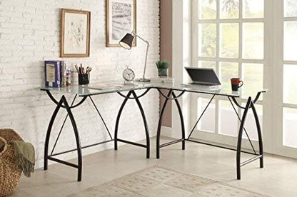 OSP Home Furnishings Newport L-Shaped Computer Desk with Frosted Tempered Glass Top and Black Powder Coated Steel Frame (NWP25L-BK) - LeafyLoom