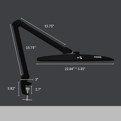 Neatfi Elite HD XL Task Lamp, 1360 Lumens, 84PCS SMD LED, 6500K, Super Bright Desk Lamp, Non-polar Dimming (Non-CCT with Clamp, Black, 22 Inches) - LeafyLoom