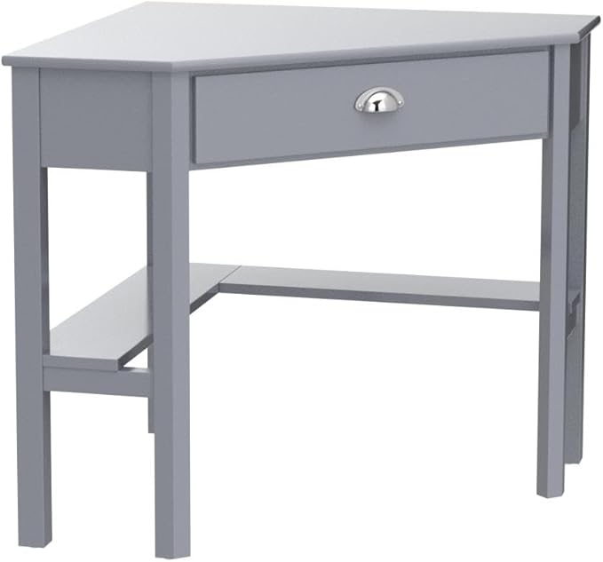 Nightcore Small, Wood Computer Desk, Compact Writing w/Drawer & Storage Shelves, Space Saving Study Workstation, Laptop PC Corner Table, Grey - LeafyLoom