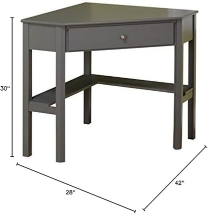 Target Marketing Systems Ellen Corner Desk Drawer and One Storage Shelf for Living Room, Bedroom, or Home Office, Small Computer Table, 42" W x 30" H, Anchor Gray - LeafyLoom