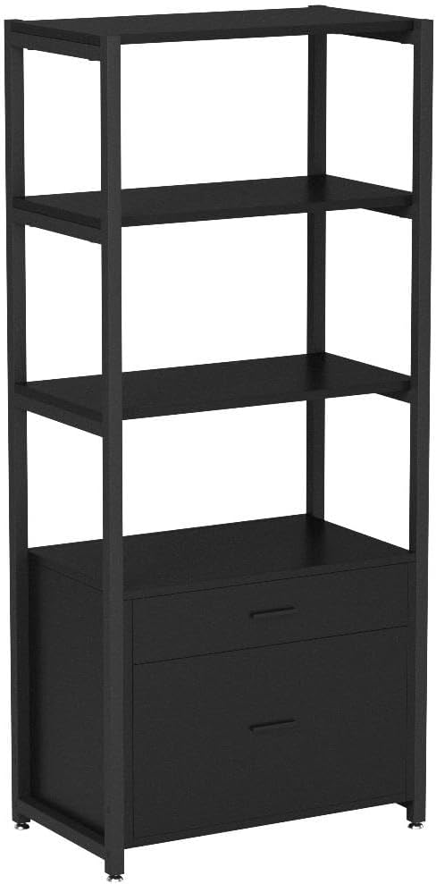 Tribesigns Bookcase Bookshelf, 4-Tier Modern File Cabinet with 2 Drawers, Lateral Filing Cabinet accommodate Legal/Letter / A4 Size for Home Office Organizer - LeafyLoom