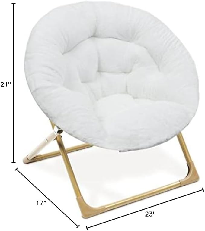 Milliard Mini Cozy Chair for Kids, Sensory Faux Fur Folding Saucer Chair for Toddlers, White - LeafyLoom