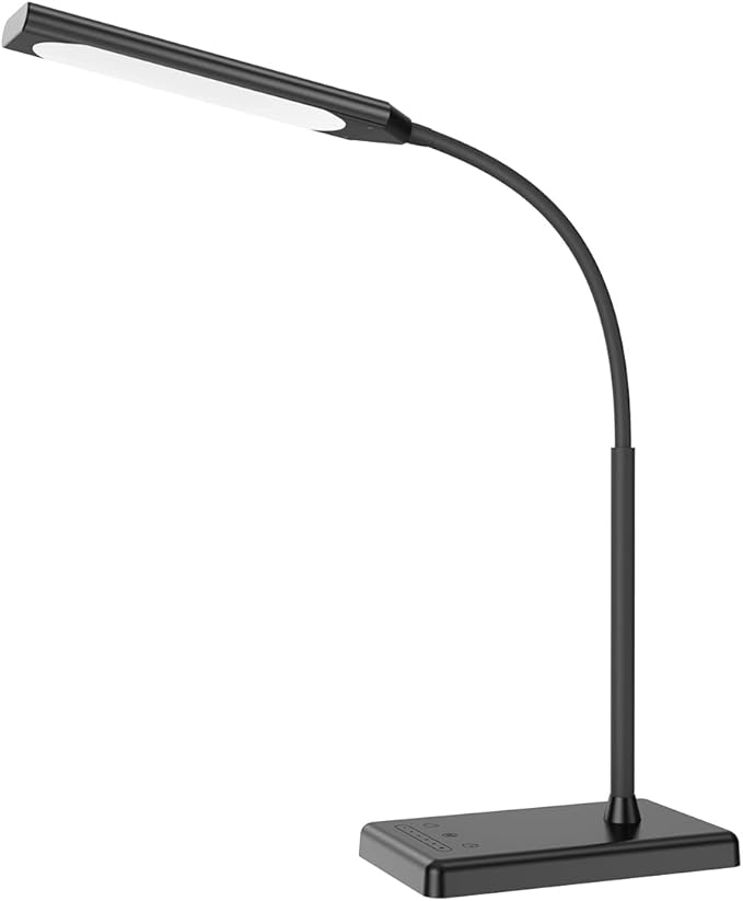 KEXIN LED Desk Lamp Touch Control Desk Lamp with USB Charging Port 5 Color Modes 6 Brightness Levels Dimmable Eye-caring Office Lamp with Memory Function 1h Timer Adjustable Gooseneck Table Lamp Black - LeafyLoom