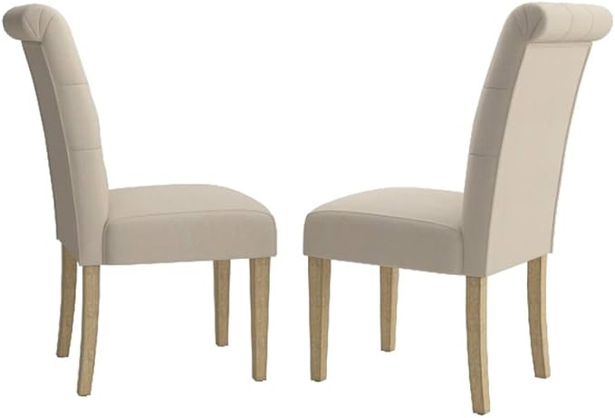 Roundhill Furniture Habit Solid Wood Tufted Parsons Dining Chair (Set of 2), Tan - LeafyLoom