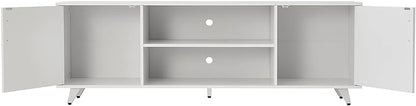 Panana TV Stand Television Stands TV Console Unit with Shelf and 2 Doors Storage Cabinets for Living Room Bedroom for TVs up to 70 Inches (White,62.99 inches) - LeafyLoom