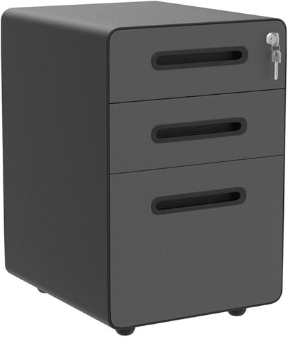 ApexDesk 3-Drawer Vertical Metal Mobile File Cabinet with Locking Keys - Charcoal Panel/Black Body - LeafyLoom