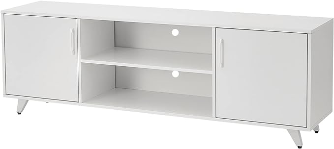 Panana TV Stand Television Stands TV Console Unit with Shelf and 2 Doors Storage Cabinets for Living Room Bedroom for TVs up to 70 Inches (White,62.99 inches) - LeafyLoom