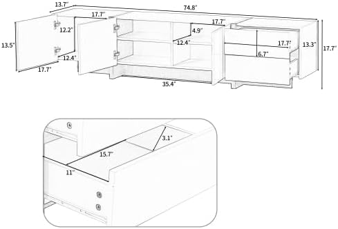 White & Black Contemporary Rectangle Design Stand, Unique Style Console Table 80”, Modern TV Cabinet with High Gloss UV Surface for Living Room - LeafyLoom