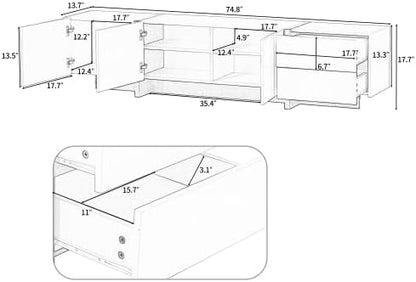 White & Black Contemporary Rectangle Design Stand, Unique Style Console Table 80”, Modern TV Cabinet with High Gloss UV Surface for Living Room - LeafyLoom