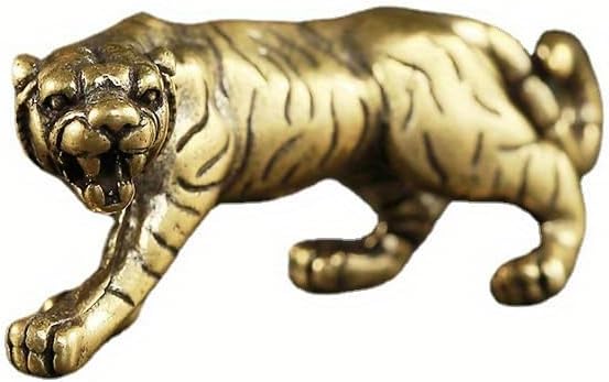 Solid Brass Little Tiger Statue - Vintage Decor Piece for Desk or Shelf for Wildlife Enthusiasts(Little Tiger) - LeafyLoom