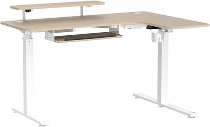 EUREKA ERGONOMIC Standing Desk Adjustable Height 61" Electric Sit Stand Computer Desk L Shaped with Keyboard Tray,Monitor Stand &LED, Dual Motor Memory Presets Sit to Desk Adjustable Desk, Right/Maple - LeafyLoom