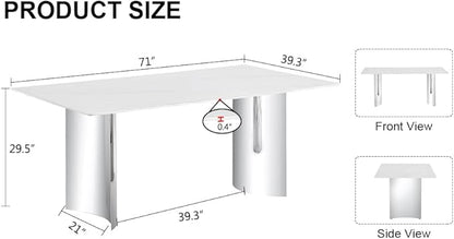 NicBex Modern Minimalist Dining Table White Imitation Marble Glass Desktop is Equipped with Silver Metal Legs Suitable for Restaurants and Living Rooms, White + Silver - LeafyLoom