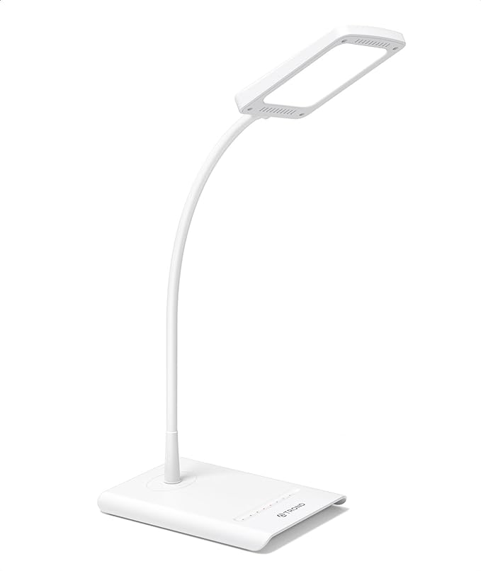 TROND LED Desk Lamp for Home Office, 3 Color Modes 7 Brightness, Dimmable Table Lamp, Eye Caring Reading Light, Gooseneck, Touch Control, 900LM Bright Desk Light for Study Task Dorm Room Essentials - LeafyLoom