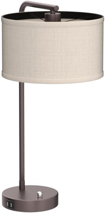 Side Table Lamp with Dual USB Ports, Dimmable Bedside Lamp Modern Nightstand Lamp Desk Reading Lamp with Linen Lampshade for Bedroom, Living Room, Study Room, Office, 9W 3000K LED Bulb Included - LeafyLoom