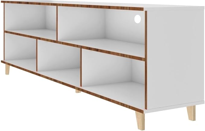 Manhattan Comfort Warren Modern 5 Shelves Living Room TV Stand, 70.87", White - LeafyLoom