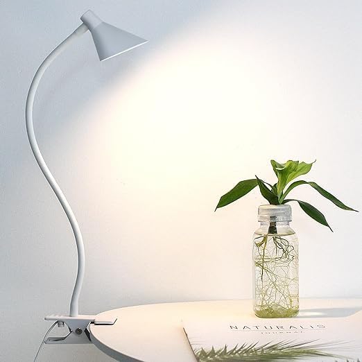 Desk Clip Light,3 Light Modes 10 Dimmable Brightness Reading Light, Flexible Neck Bedside Lamp, Small Table Clamp Lamp for Office, Bedroom, Bed Headboard, Study(White) - LeafyLoom