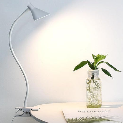 Desk Clip Light,3 Light Modes 10 Dimmable Brightness Reading Light, Flexible Neck Bedside Lamp, Small Table Clamp Lamp for Office, Bedroom, Bed Headboard, Study(White) - LeafyLoom