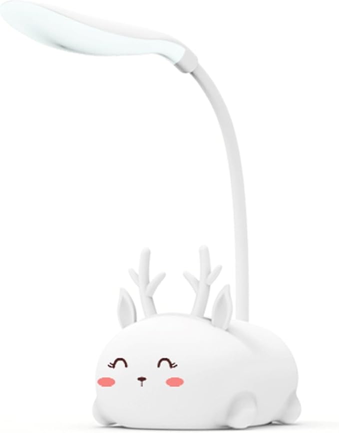 Kids Lamp, Cute LED Desk Lamp for Kids, Mini Animal Night Light, USB Rechargeable Flexible Cartoon Lamp Eye-Care Lighting for Bedroom (Deer B, White) - LeafyLoom