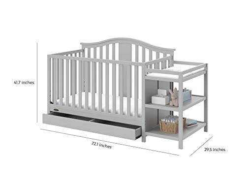 Graco Solano 4-in-1 Convertible Crib and Changer with Drawer (Pebble Gray) – Crib and Changing Table Combo with Drawer, Includes Changing Pad, Converts to Toddler Bed, Daybed and Full-Size Bed - LeafyLoom