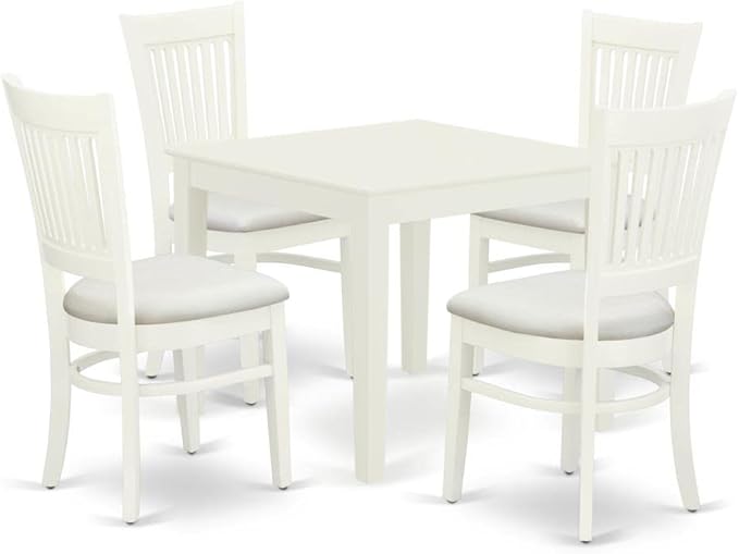 East West Furniture Oxford 5 Piece Room Set includes a Square Wooden Table and 4 Linen Fabric Kitchen Dining Chairs, 36x36 Inch, OXVA5-LWH-C - LeafyLoom