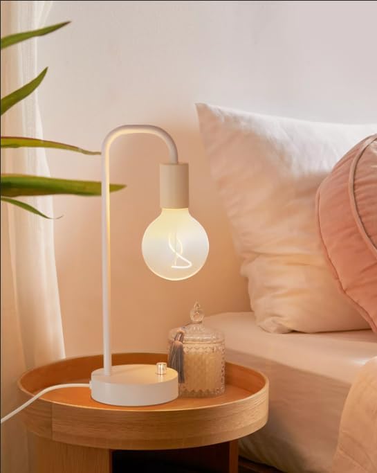 Industrial Small Table Lamp for Bedroom, Fully Dimmable Modern Beside Lamps with 2700K Warm Light Bulb for Kids Reading, White Nightstand Lamps for Living Room, Dorm,Home Office - LeafyLoom