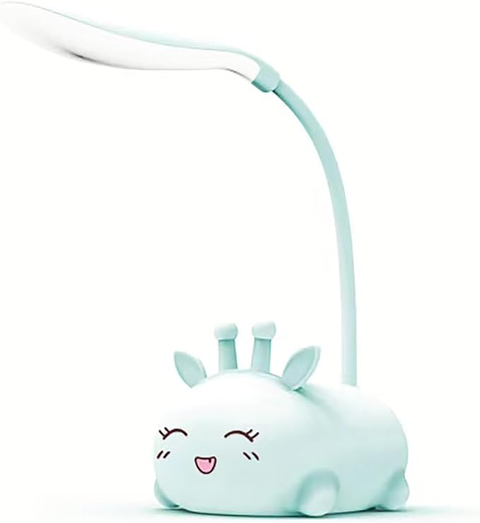 Cute Deer Lamp USB Rechargeable Reading Light,LED Desk Lamp for Kids, Portable LED Table Light, Flexible Gooseneck Eye-Care Cartoons Small Desk Lamp Girls Gifts (Blue) - LeafyLoom