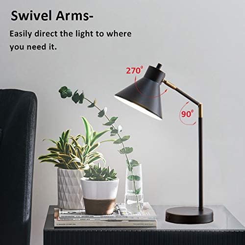 LED Desk Lamp with USB Charging Port, 100% Metal Lamp, 270° Flexible Swivel Arms, Soft White LED Reading Light (2700K), Bedside Reading Lamp, Office Lamp, Table Lamp, UL Listed (Black) - LeafyLoom