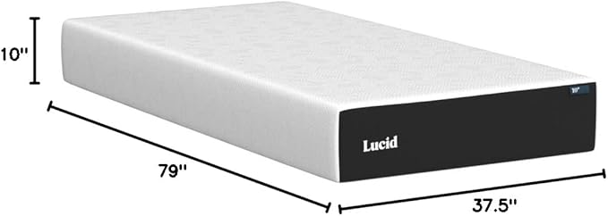 LUCID 10 Inch Memory Foam Mattress - Medium Feel - Infused with Bamboo Charcoal and Gel - Bed in a Box - Temperature Regulating - Pressure Relief - Breathable - Twin XL Size - LeafyLoom