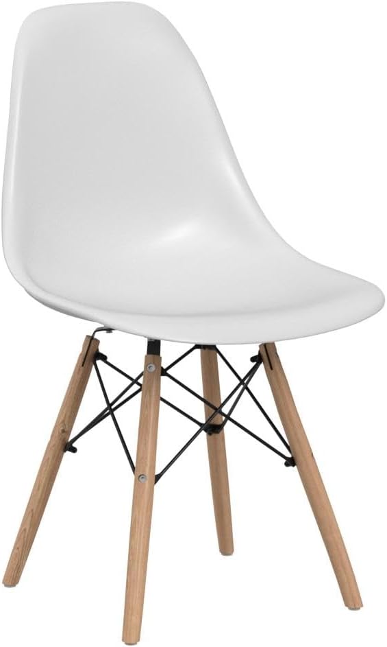 CangLong Modern Mid-Century Dining Chair Shell Lounge Plastic Chair with Natural Wooden Legs for Kitchen, Dining, Bedroom, Living Room Side Chairs Set of 2, White - LeafyLoom