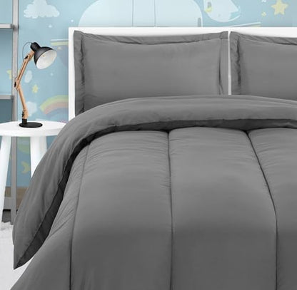 Utopia Bedding All Season Grey Comforter Set with 2 Pillow Cases, 3 Piece Soft Brushed Microfiber Kids Bedding Set for Boys/Girls, Machine Washable (Twin, Pack of 6) - LeafyLoom