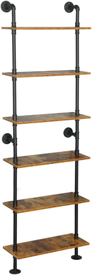 Industrial Pipe Shelving, 6-Tier Pipe Shelves Ladder Shelf, Modern Bookcase Wall Mount Bookshelf with Metal Frame, Book Shelves Wall Decor Wood Shelves for Home, Living Room, Office(23.6x9.8x78.8) - LeafyLoom