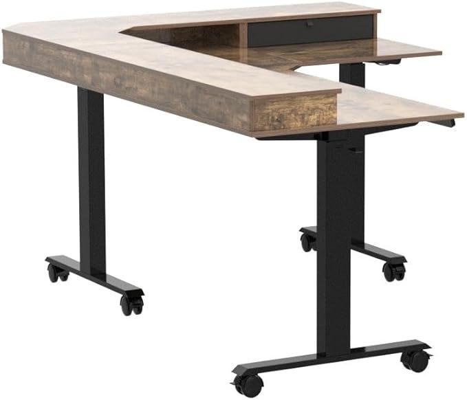 FEZIBO Triple Motor 63" L Shaped Standing Desk with 3 Drawers, Electric Standing Desk Adjustable Height, Corner Stand up Desk with Splice Board - Rustic Brown - LeafyLoom