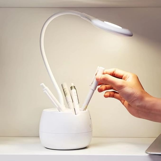 LED Desk Lamp with Pen Holder, Flexible Gooseneck Adjustable Brightness Level Reading Light, 2000mAh Rechargeable Eye-Caring with USB Port Touch Control - LeafyLoom